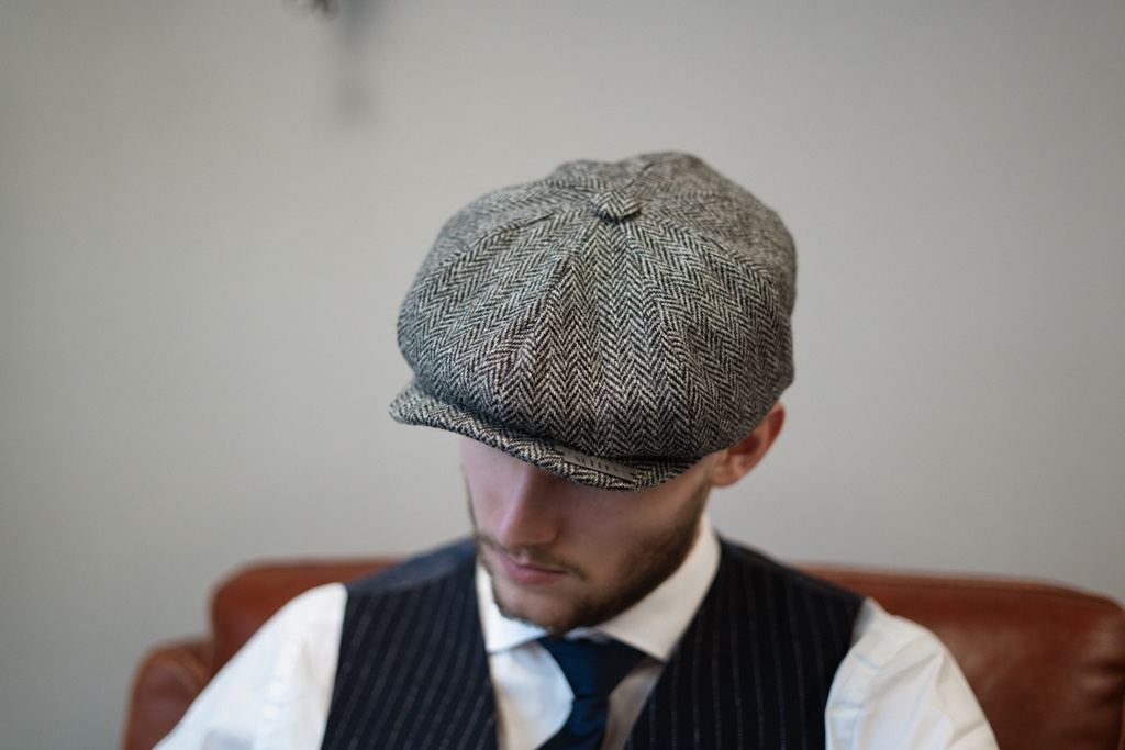 Heather Newsboy Pet | Harris Tweed | 8-panelen | Grijs