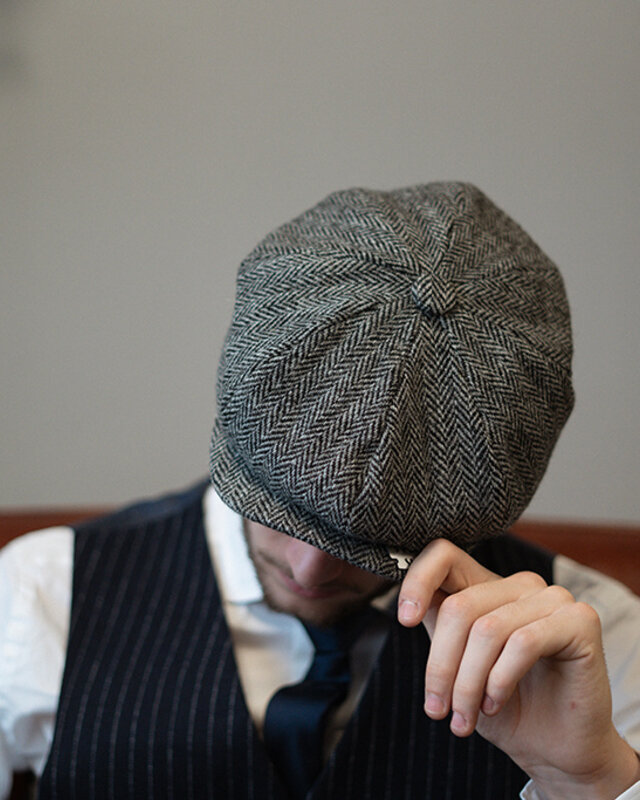 Heather Newsboy Pet | Harris Tweed | 8-panelen | Grijs