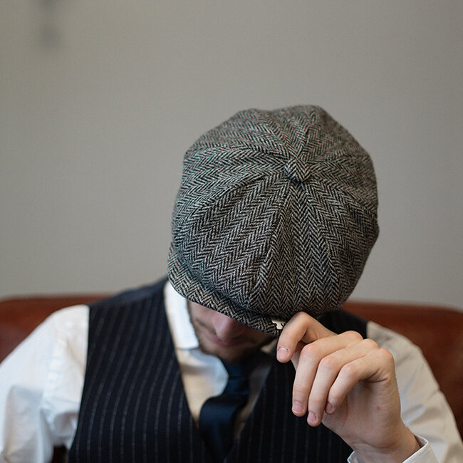 Heather Newsboy Pet | Harris Tweed | 8-panelen | Grijs