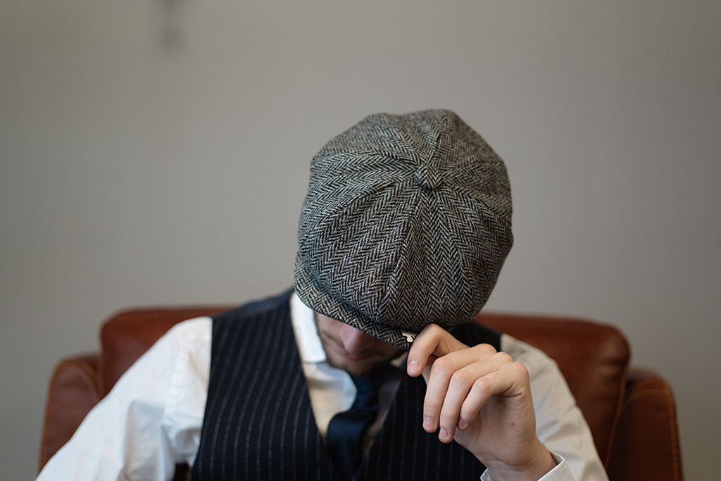 Newsboy Cap Harris Tweed 8-panels Grey Shelby Brothers store