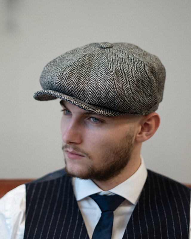 Heather Newsboy Pet | Harris Tweed | 8-panelen | Grijs