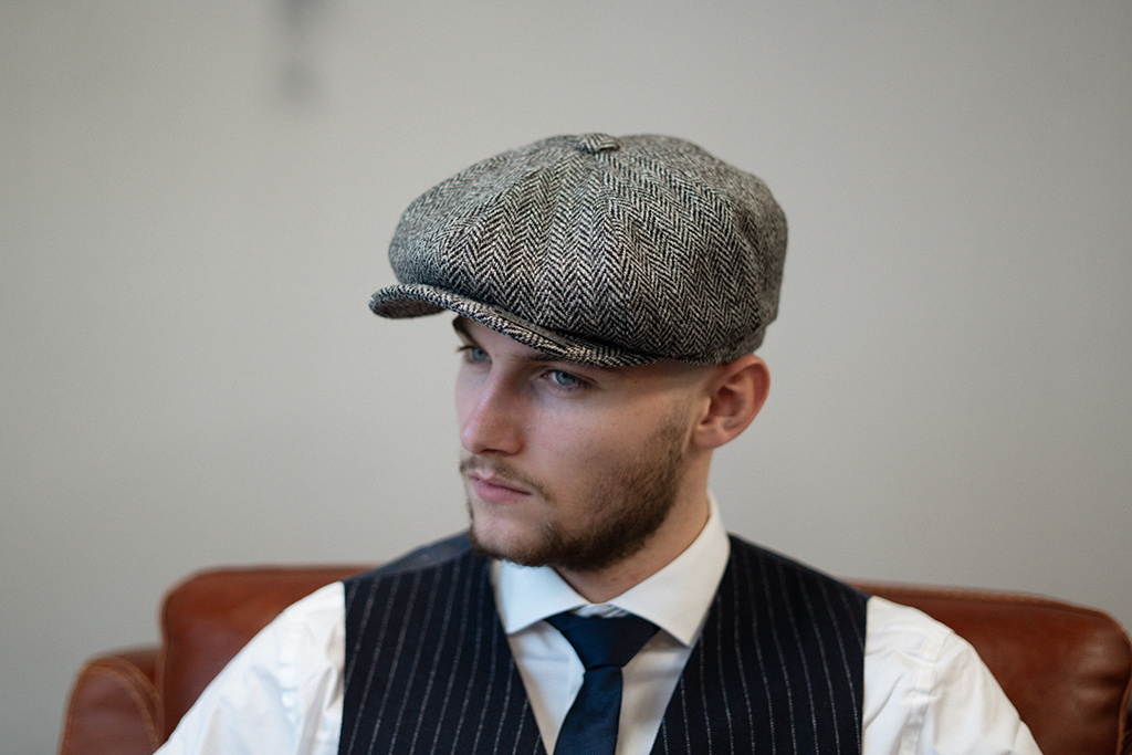 Newsboy Cap Harris Tweed 8-panels Grey Shelby Brothers store