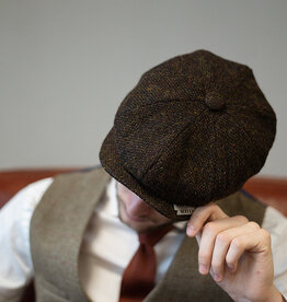 Casquette Newsboy Harris Tweed marron