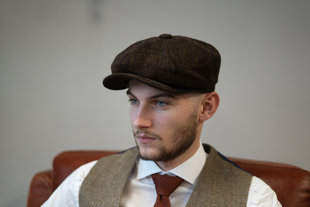 Newsboy 8-piece Harris Tweed cap Barleycorn