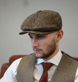 Heather Newsboy-Mütze | Harris Tweed | 8 Panels | Grün/Braun