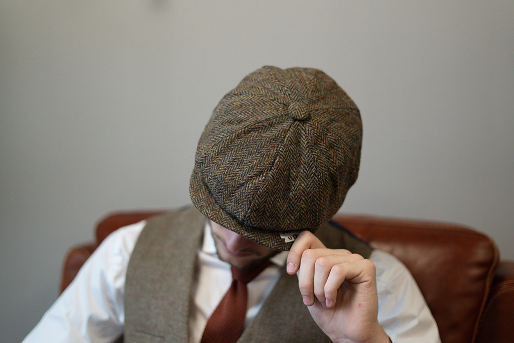 Heather Gorra Newsboy | Harris Tweed | 8 paneles | Verde/Marrón