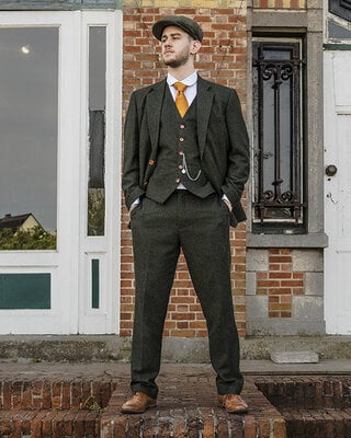 Tweed Anzug Grün Gerstenkorn