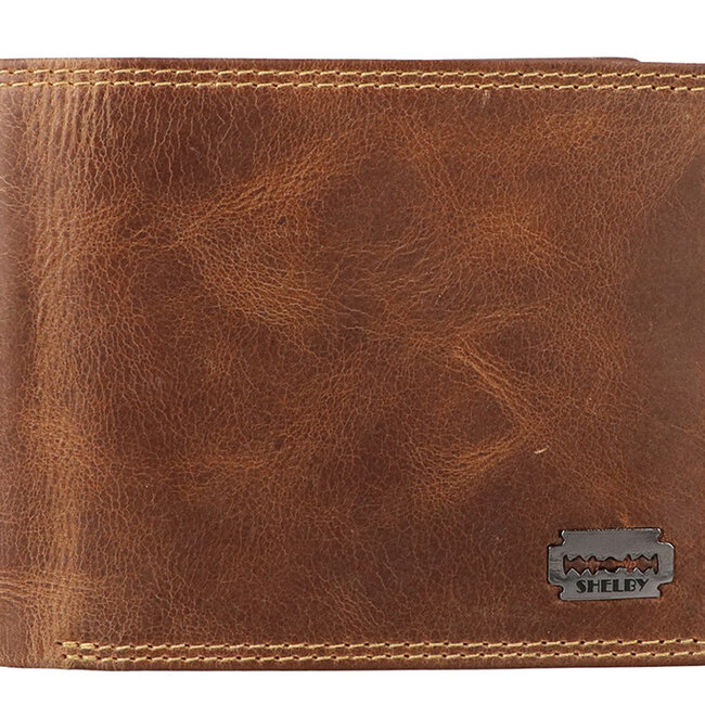 Lederen portemonnee | Inclusief sleutelhanger | Bruin | Billfold | John Shelby
