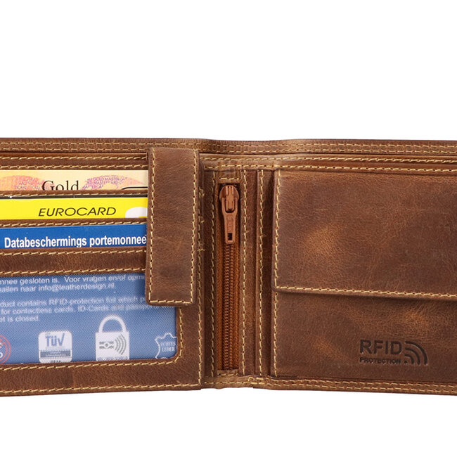 Lederen portemonnee | Inclusief sleutelhanger | Bruin | Billfold | John Shelby