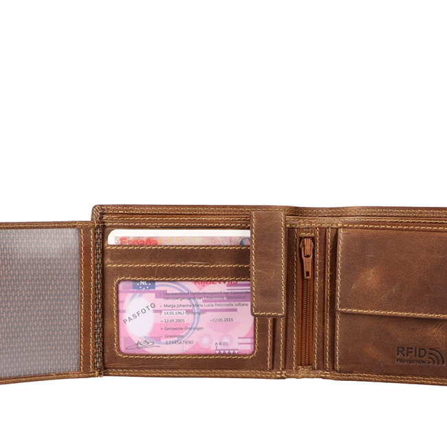 Lederen portemonnee | Inclusief sleutelhanger | Bruin | Billfold | John Shelby