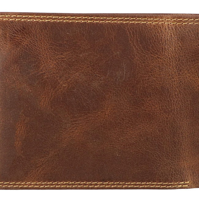 Lederen portemonnee | Inclusief sleutelhanger | Bruin | Billfold | John Shelby