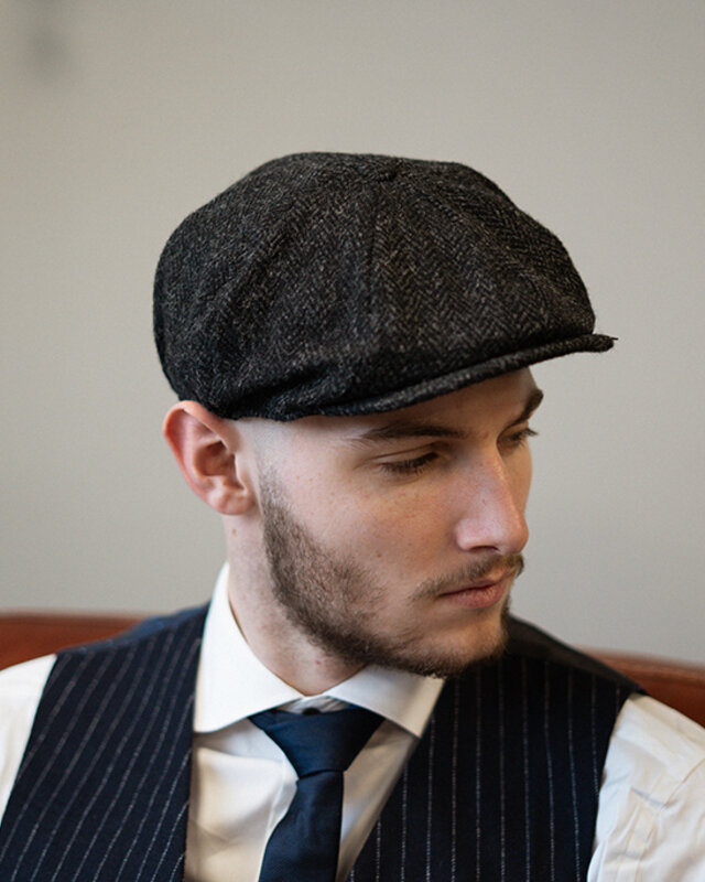 Heather Arran Mütze | Harris Tweed | 8-Panels | Schwarz