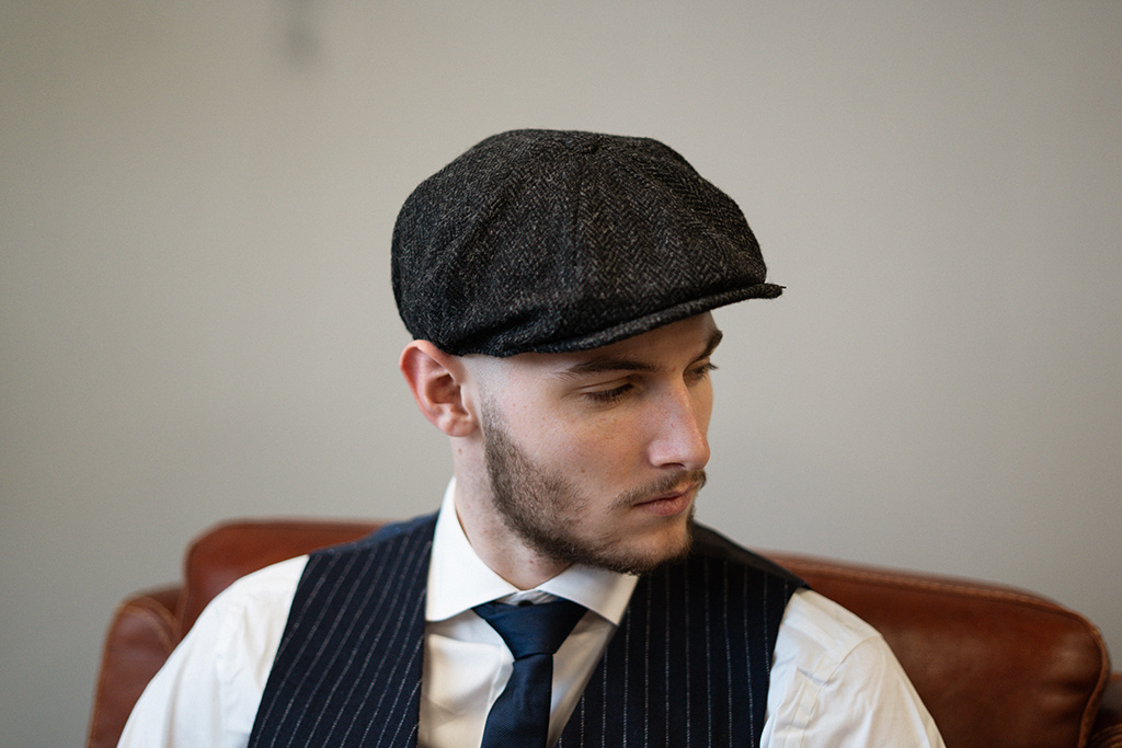 Heather Arran Pet | Harris Tweed | 8-panelen | Zwart