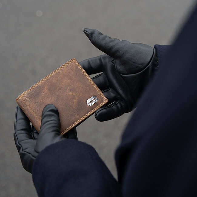 Lederen portemonnee | Inclusief sleutelhanger | Bruin | Billfold | John Shelby