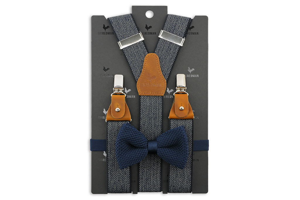 Sir Redman Traditional suspenders for men  - Sir Redman Combi Pack Herringbone motif blue