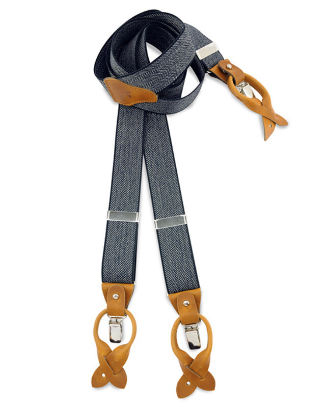 Sir Redman Suspenders and bow tie combo pack | Blue herringbone | Traditional Suspenders for men