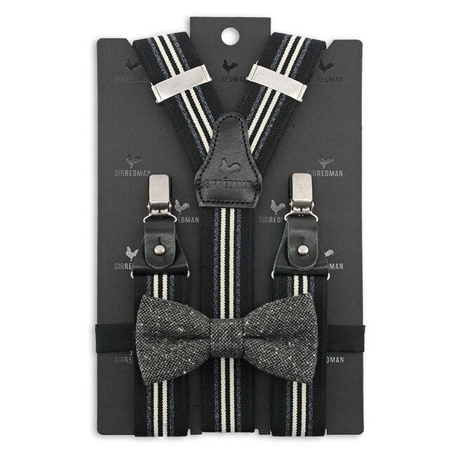 Sir Redman Bretels en Vlinderdas combipack | Zwart / grijs | Traditionele bretels voor heren