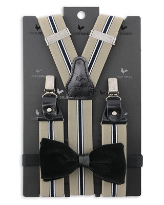 Sir Redman Hosenträger und Fliege Kombi-Paket | Beige/schwarz | Traditionelle Hosenträger für Männer