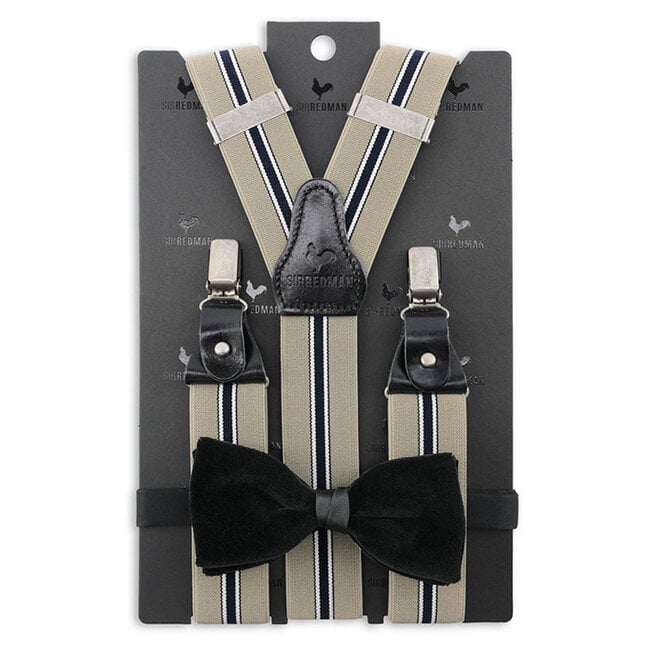 Sir Redman Suspenders and bow tie combo pack | Beige/black | Traditional Suspenders for men