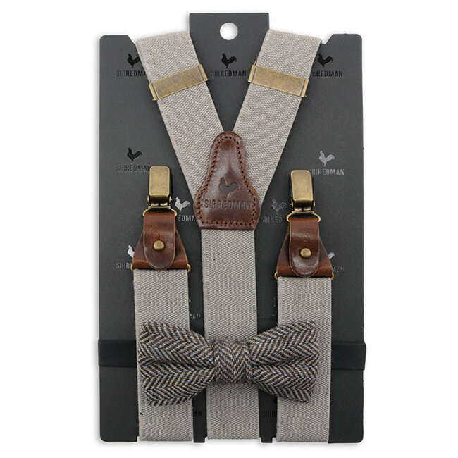 Sir Redman Bretels en Vlinderdas combipack | Taupe/Grijs | Traditionele bretels voor heren