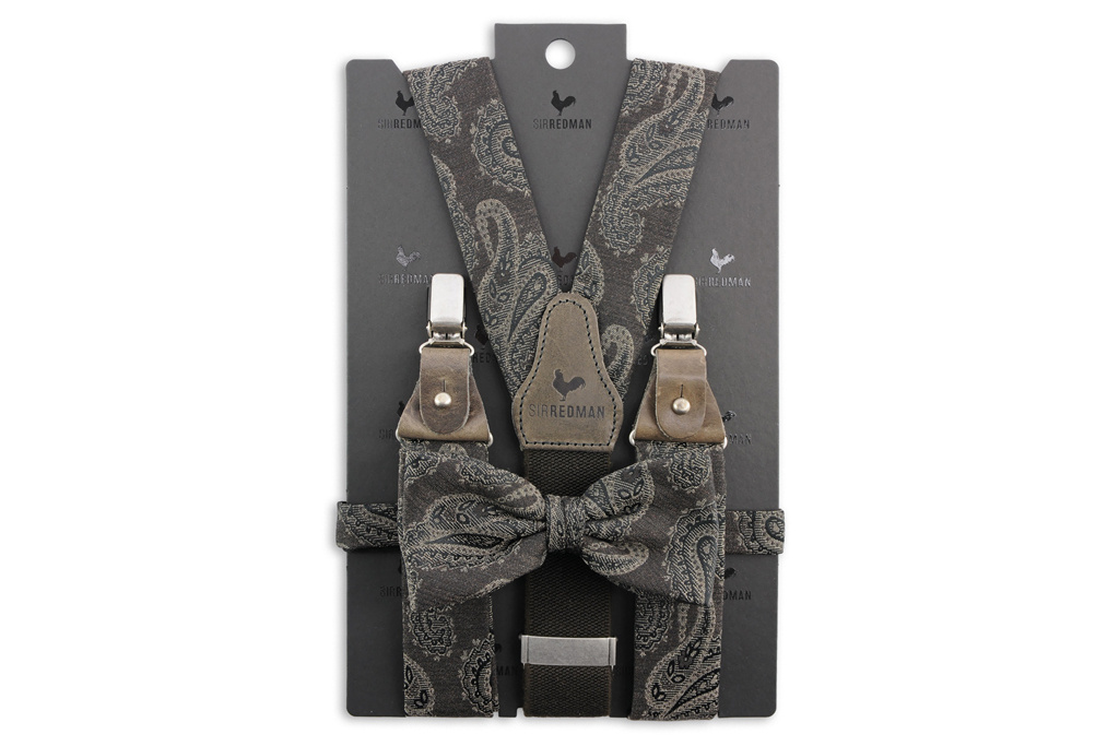 Sir Redman Suspenders and bow tie combo pack | Paddy Paisley brown | Traditional Suspenders for men