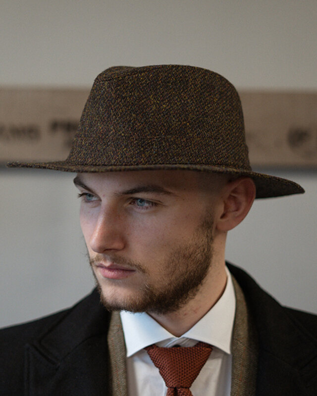 Denholm Harris Tweed Fedora Marrón Barleycorn