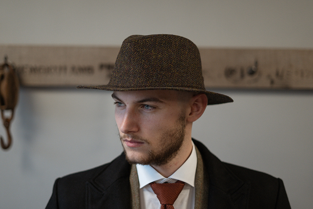 Denholm Harris Tweed Fedora Brown Barleycorn