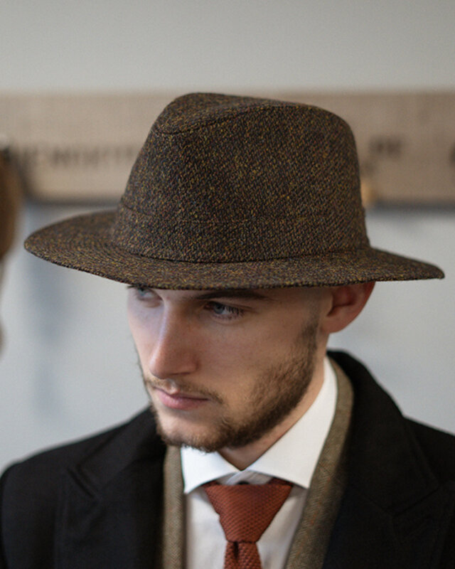 Denholm Harris Tweed Fedora Brown Barleycorn