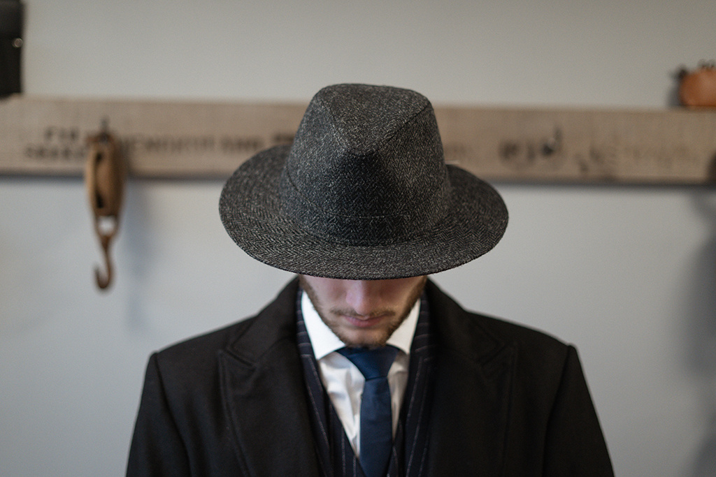 Denholm Harris Tweed Fedora Negro HB