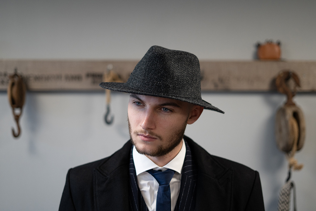 Denholm Harris Tweed Fedora Negro HB