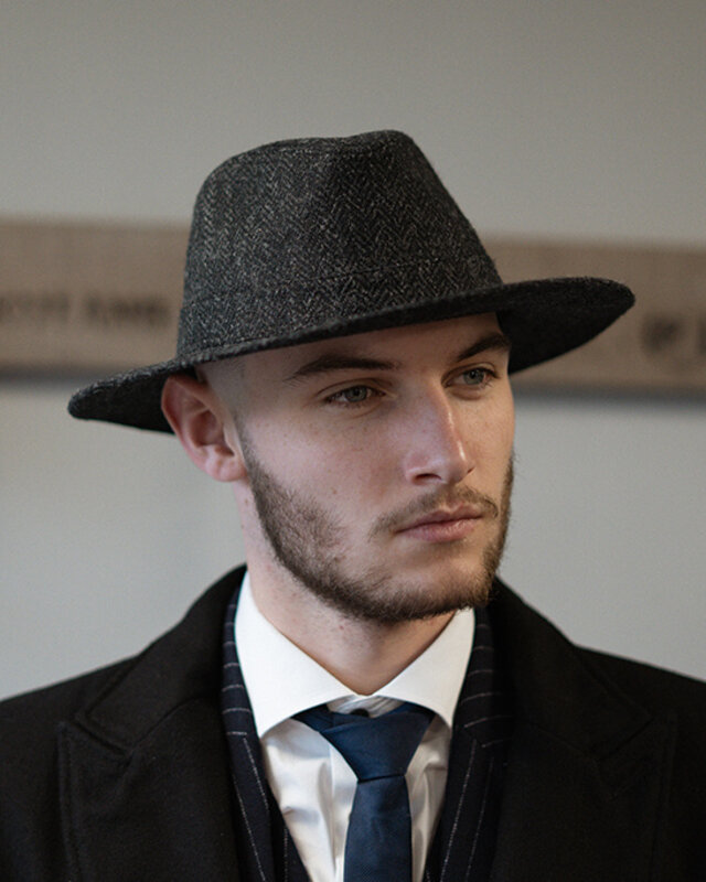Denholm Harris Tweed Fedora Noir HB