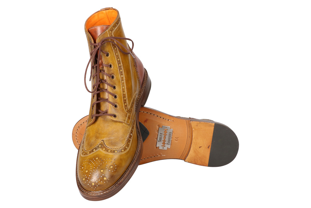 Chaussures Jeremiah peintes à la main olive-cognac