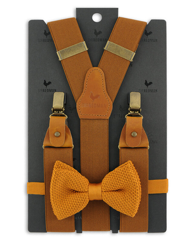 Sir Redman Hosenträger und Fliege Kombi-Paket | Cognac | Traditionelle Hosenträger für Männer