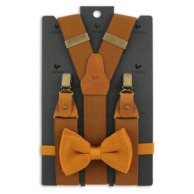 Sir Redman Bretels en Vlinderdas combipack | Cognac | Traditionele bretels voor heren