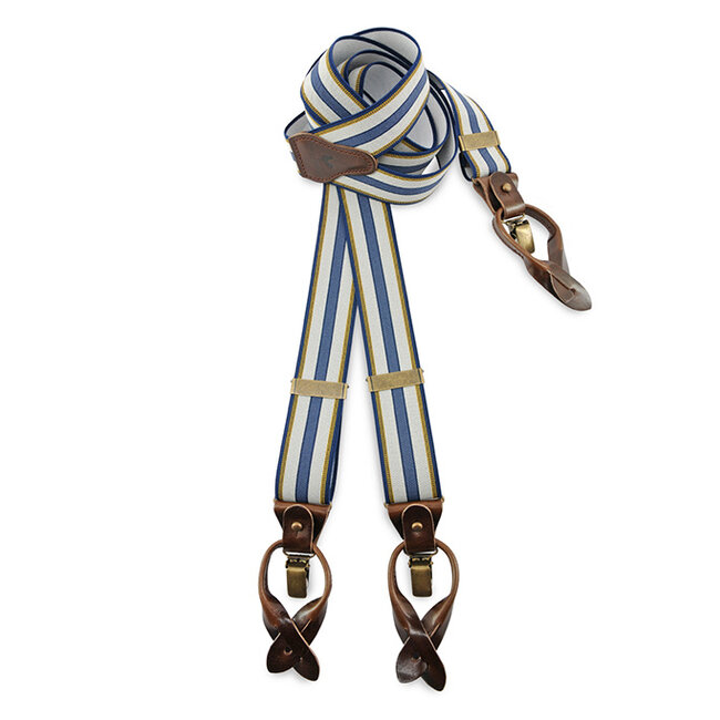 Sir Redman Bretels en Vlinderdas combipack | Blauw / geel / lichtgrijs | Traditionele bretels voor heren