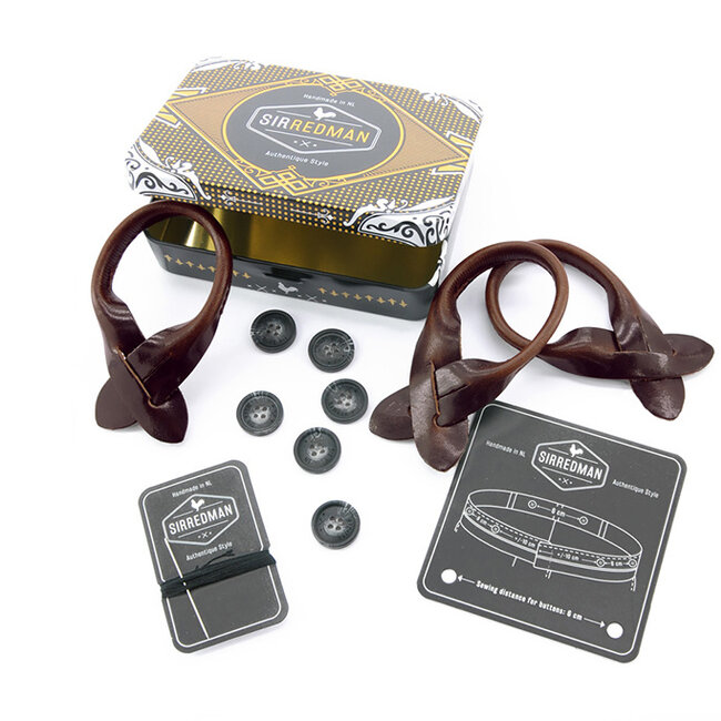 Sir Redman Bretels en Vlinderdas combipack | Blauw / geel / lichtgrijs | Traditionele bretels voor heren