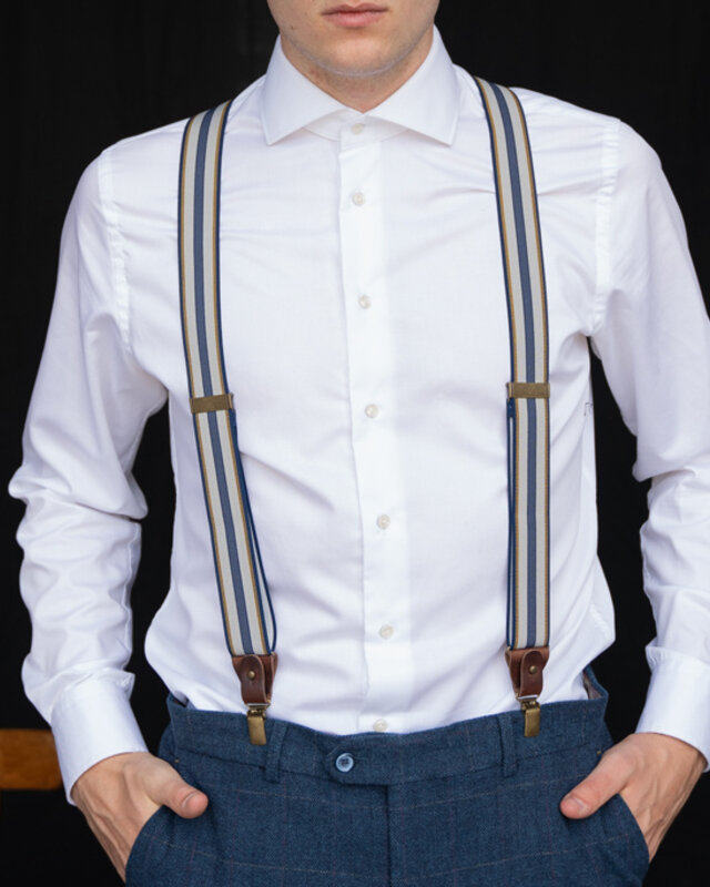 Sir Redman Braces and bow tie combo pack | Blue / yellow / light grey | Traditional braces for men