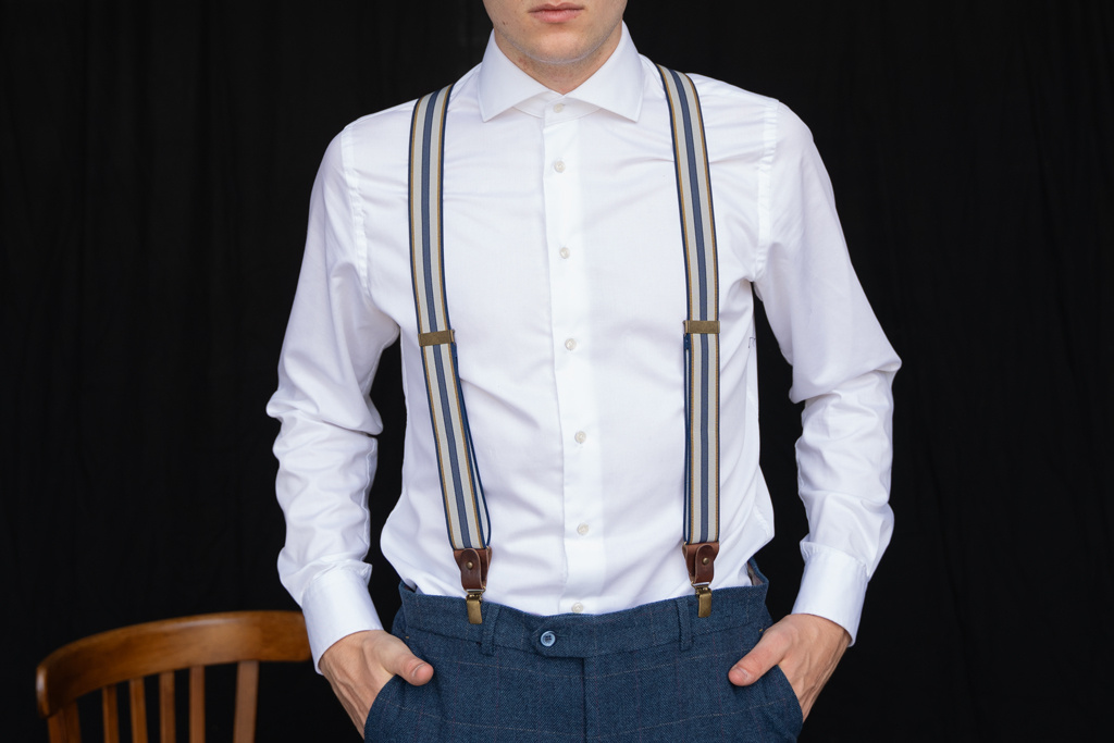 Sir Redman Braces and bow tie combo pack | Blue / yellow / light grey | Traditional braces for men