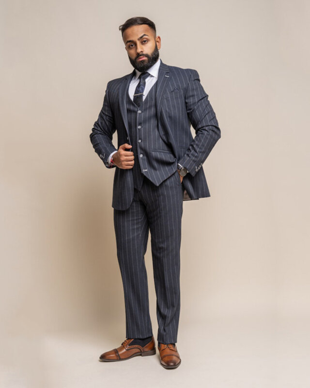 Cavani Traje para hombre | Traje de 3 piezas | Azul marino a rayas | Thomas Shelby | Peaky Blinders
