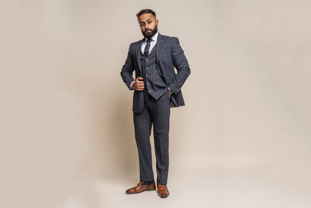 Cavani Suit for men | 3-piece suit | navy blue striped | Thomas Shelby | Peaky Blinders