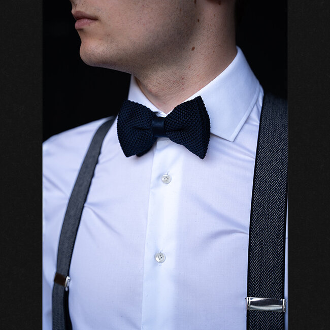 Sir Redman Bretels en Vlinderdas combipack | Blauw visgraat | Traditionele bretels voor heren