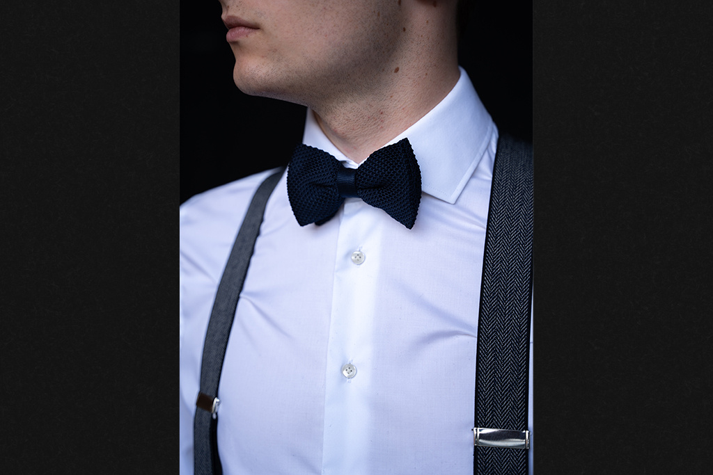 Sir Redman Suspenders and bow tie combo pack | Blue herringbone | Traditional Suspenders for men