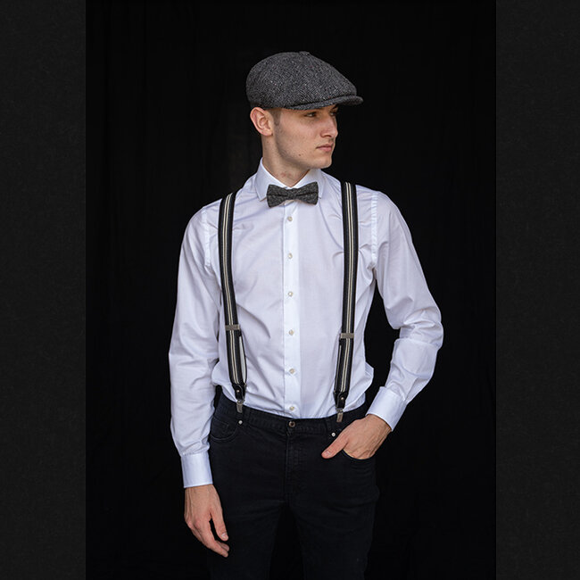 Sir Redman Paquete combinado de tirantes y pajarita | Negro/gris | Tirantes tradicionales para hombre