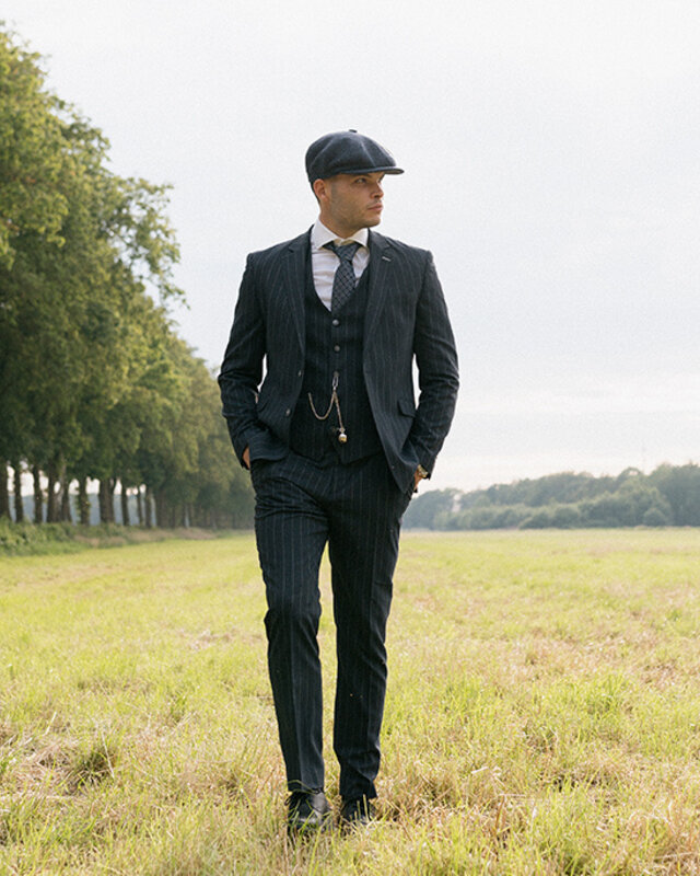 Cavani Traje para hombre | Traje de 3 piezas | Azul marino a rayas | Thomas Shelby | Peaky Blinders