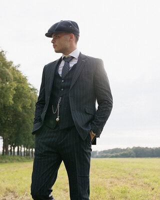 Cavani Pak voor heren | 3-delig pak | marineblauw gestreept | Thomas Shelby | Peaky Blinders