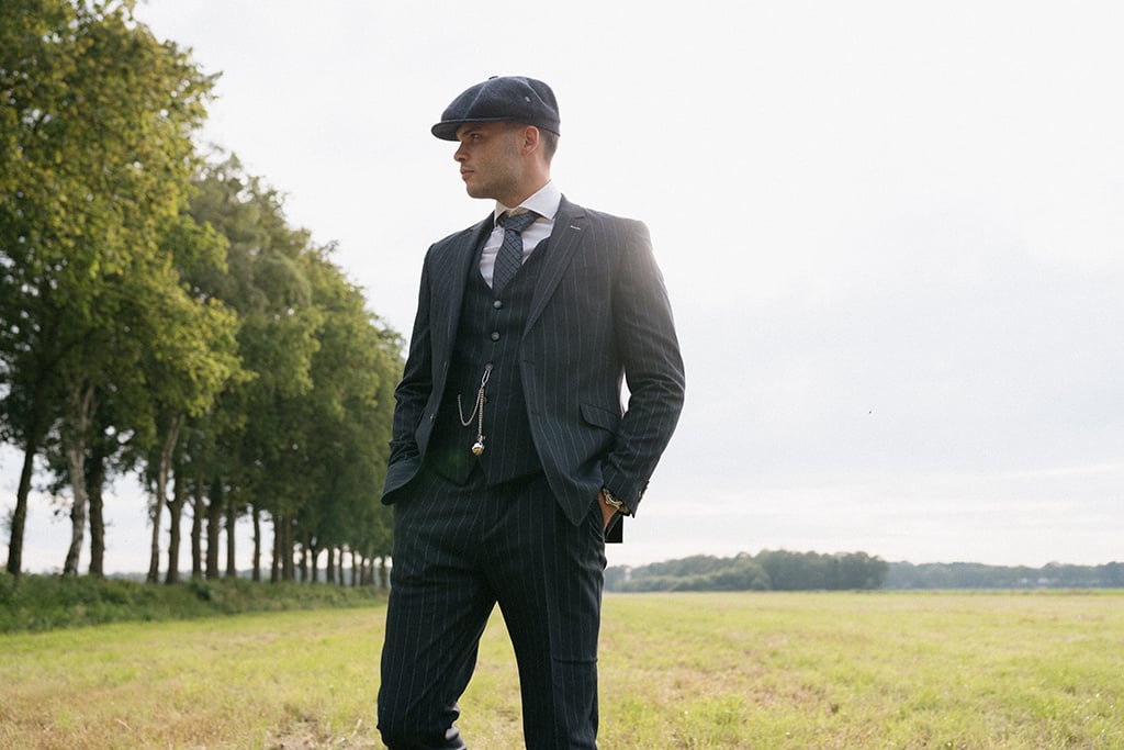 Cavani Suit for men | 3-piece suit | navy blue striped | Thomas Shelby | Peaky Blinders