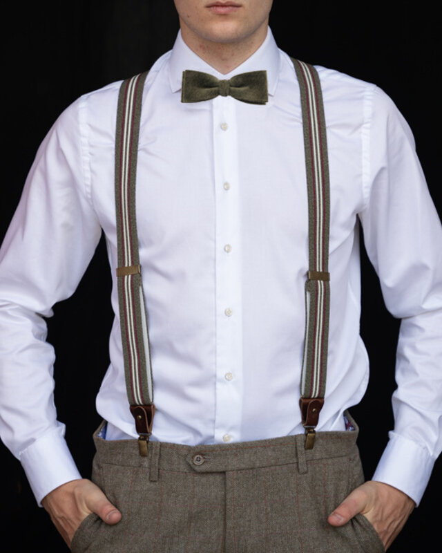 Sir Redman Suspenders and bow tie combo pack | Green / bordeaux / off-white | Traditional Suspenders for men