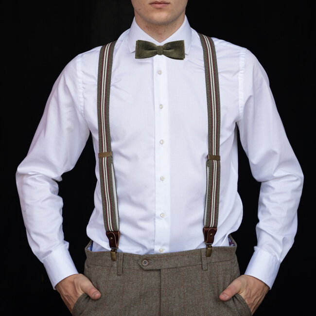 Sir Redman Bretels en Vlinderdas combipack | Groen / bordeaux / gebroken wit | Traditionele bretels voor heren