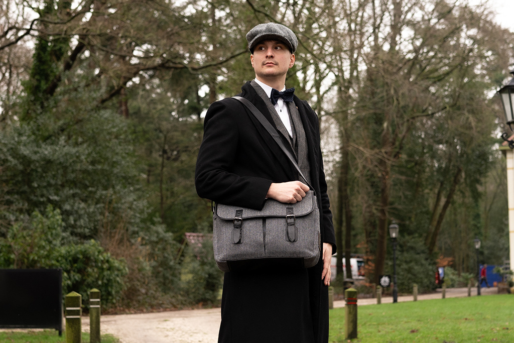 Freddie - Sac messager en tweed - Gris/Noir