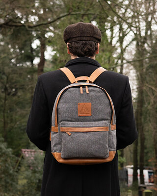 Tweed Rucksack grau/Cognac